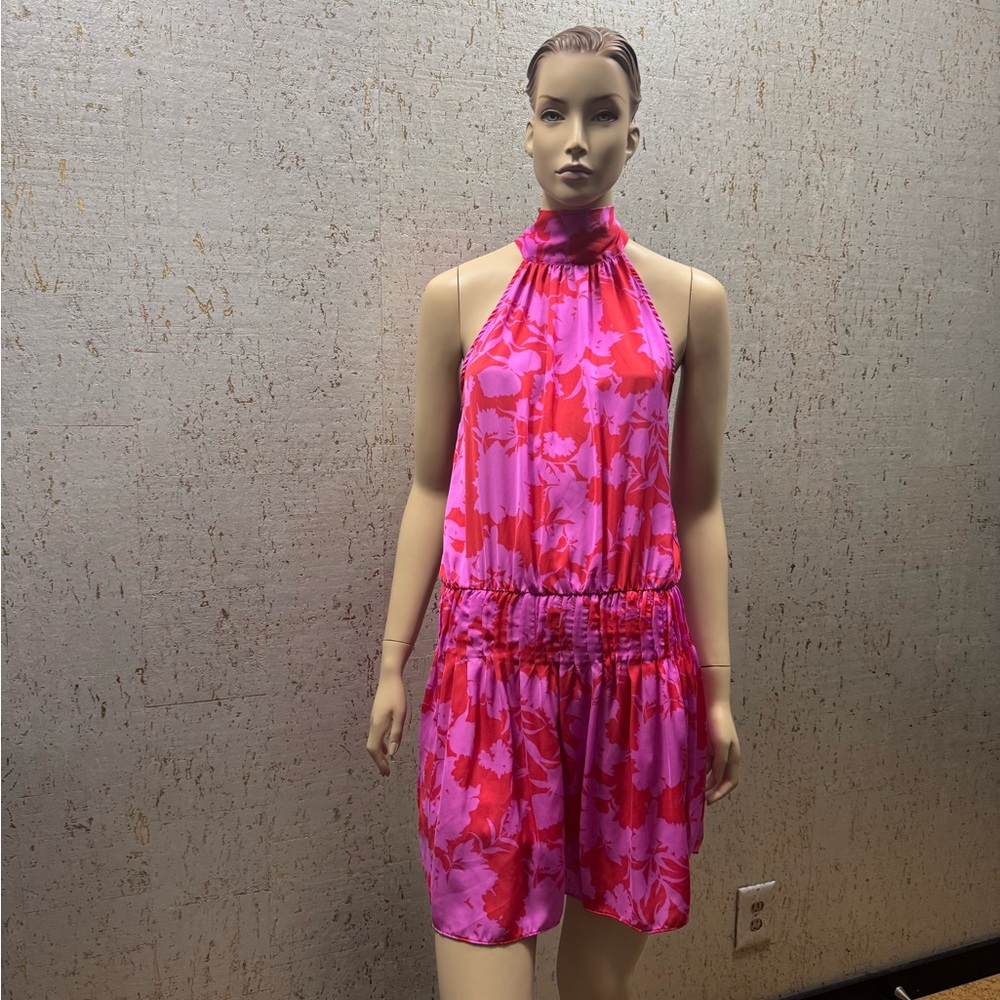 DO+BE Pink and Red Floral Halter Dress Ramy Brook style size M